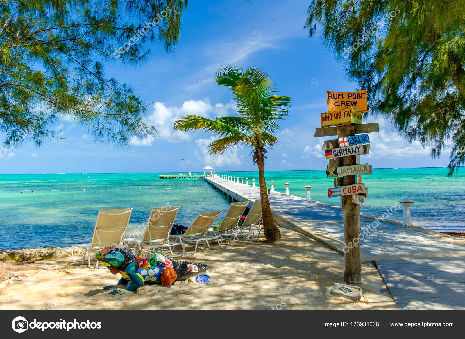 Rum Point Grand Cayman Cayman Islands July 2017 Signpost Jetty — Stock