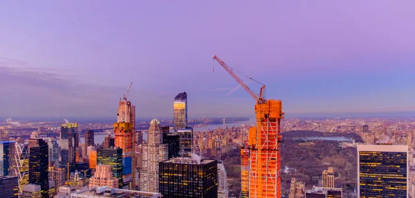 Vista Centro Manhattan Pôr Sol Arranha Céu Nova York Eua — Fotografia de Stock