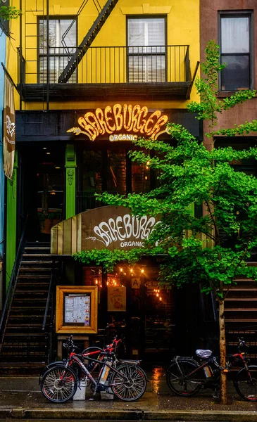 Nueva York Edificio Fachada Barebuger Restaurante Hamburguesas Carne Orgánica Calle —  Fotos de Stock