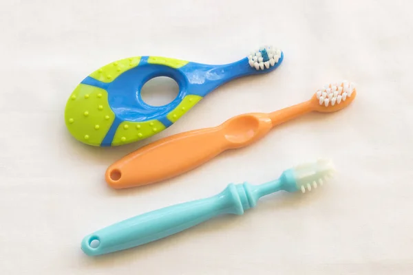 Morning with clean in oral cavity and teeth toothbrush of baby for health teeth — Stock Photo, Image