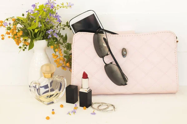 accessories and pink handbag collection fashion for woman