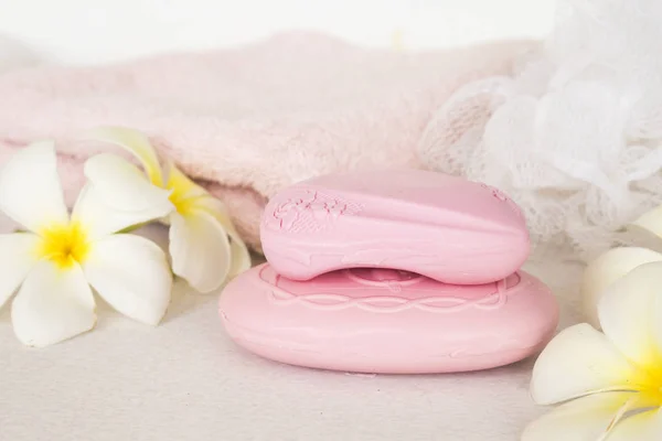 Pink Soap Terry Cloth Washing Cleanness Heath Care Body Skin — Stock Photo, Image