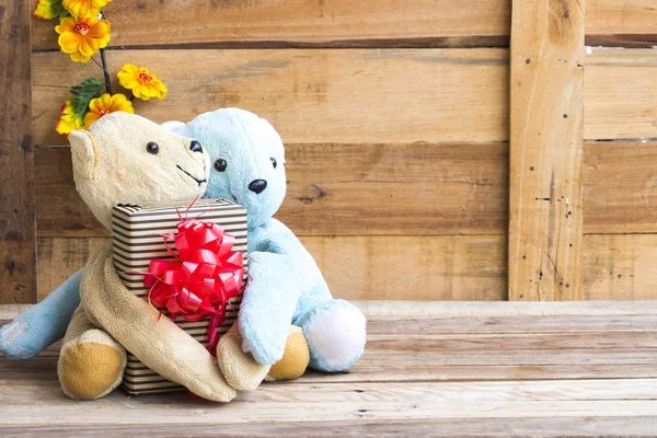 Corazón Oso Peluche Celebración Caja Regalo Para Navidad Del Festival —  Fotos de Stock