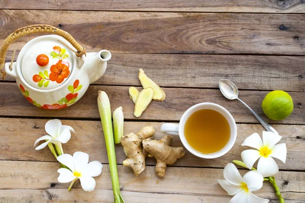 Eau Chaude Gingembre Boissons Saines Base Plantes Soins Santé Pour — Photo