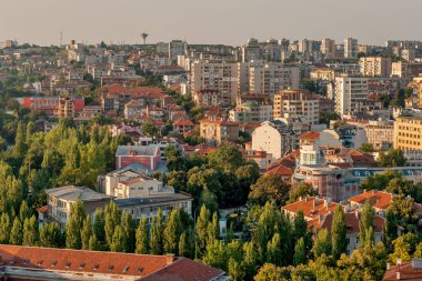 Haskovo şehri Meryem Ana anıt gün batımı görünümü