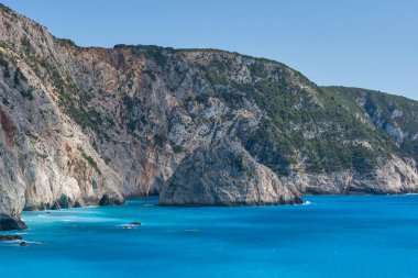 Peyzaj taş Porto Katsiki Beach, Lefkada, Ionian Islands yakınındaki