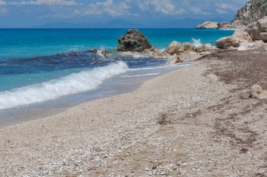 Megali Petra Beach, Lefkada, İyonya Adaları deniz manzarası