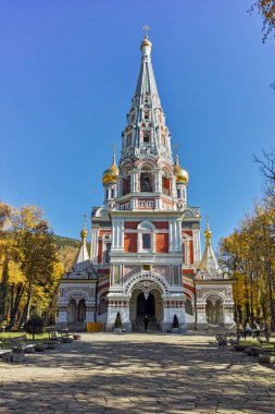 Autumn view of Russian church in town of Shipka, Bulgaria clipart