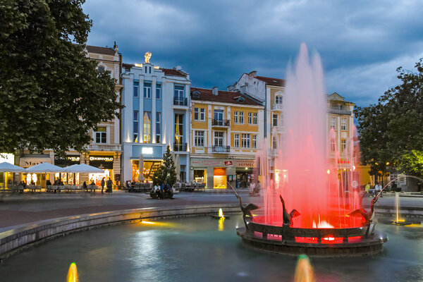 PLOVDIV, BULGARIA - JUNE 9 2017: Night photo of Walking street in city of Plovdiv, Bulgaria