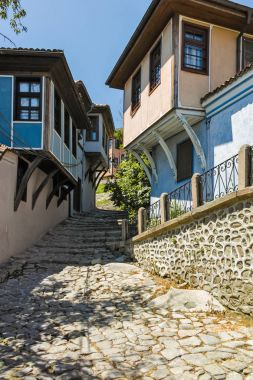 Plovdiv, Bulgaristan - 10 Haziran 2017: Eski şehir Plovdiv Bulgar canlanma süre evden