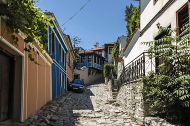 Plovdiv, Bulgaristan - 10 Haziran 2017: Eski şehir Plovdiv Bulgar canlanma süre evden
