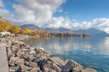 Vevey, İsviçre - 29 Ekim 2015: peyzaj setin içinde Vevey, Vaud Kantonu