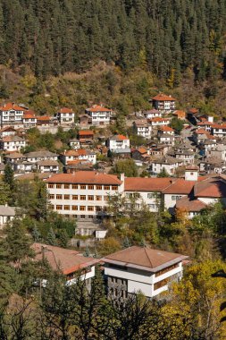 Şaşırtıcı Panorama Shiroka Laka kasaba ve Rodop Dağları, Bulgaristan
