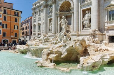 Rome, İtalya - 23 Haziran 2017: Trevi Çeşmesi (Fontana di Trevi) Roma şehir görünümünü şaşırtıcı