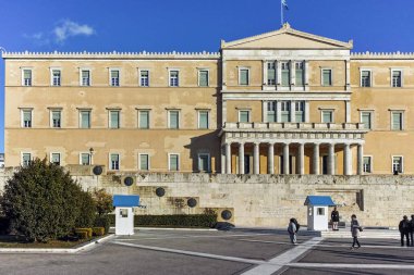 Atina, Yunanistan - 19 Ocak 2017: Atina, Yunanistan Yunan Parlamentosu görünümünü şaşırtıcı