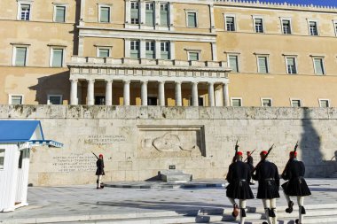 Atina, Yunanistan - 19 Ocak 2017: Atina, Yunanistan Yunan Parlamentosu görünümünü şaşırtıcı