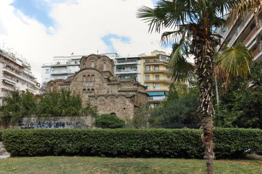 Thessaloniki, Yunanistan - 30 Eylül 2017: Antik Bizans Ortodoks Kilisesi, St. Panteleimon Thessaloniki, Yunanistan'ın şehir merkezinde