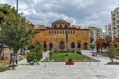 Thessaloniki, Yunanistan - 30 Eylül 2017: Antik Bizans Ortodoks Ayasofya Sophia Katedrali Thessaloniki, Yunanistan'ın şehir merkezinde