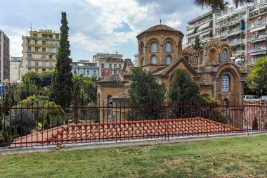 Thessaloniki, Yunanistan - 30 Eylül 2017: Antik Bizans Kilisesi, Panagia Chalkeonin Thessaloniki, Yunanistan'ın şehir merkezi