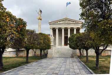 Atina, Yunanistan - 20 Ocak 2017: Panoramik Atina Akademisi, Attika