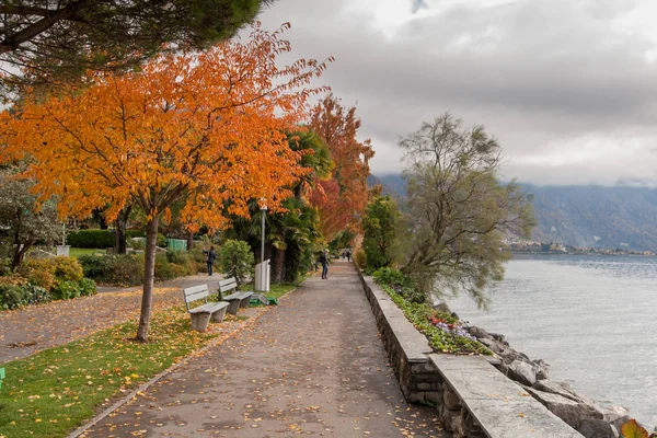 Montreux Suíça Outubro 2015 Vista Outono Aterro Montreux Lago Genebra — Fotografia de Stock