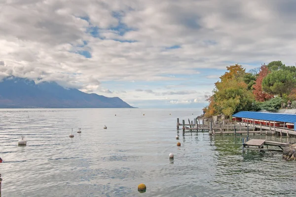 Montreux Suíça Outubro 2015 Vista Outono Aterro Montreux Lago Genebra — Fotografia de Stock