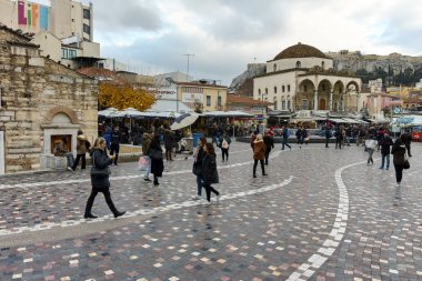 Atina, Yunanistan - 20 Ocak 2017: Monastiraki Panorama Meydanı, Atina, Attica, Yunanistan