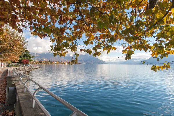 Vevey, İsviçre-29 Ekim 2015: panoramik Vevey ve Lake Geneva, İsviçre