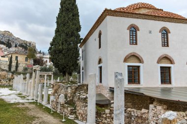 Atina, Yunanistan - 20 Ocak 2017: Gün batımı görünümü Roman Agora Atina, Attica, Yunanistan