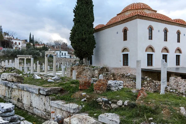 Atina, Yunanistan - 20 Ocak 2017: Gün batımı görünümü Roman Agora Atina, Attica, Yunanistan
