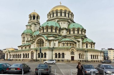 Sofia, Bulgaristan - 31 Ocak 2016: Sofya, Bulgaristan Alexander Nevski Katedrali Saint görünümünü şaşırtıcı