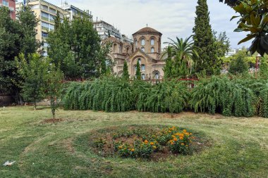 Thessaloniki, Yunanistan - 30 Eylül 2017: Antik Bizans Kilisesi, Panagia Chalkeonin Merkezi şehir Selanik, orta Makedonya, Yunanistan