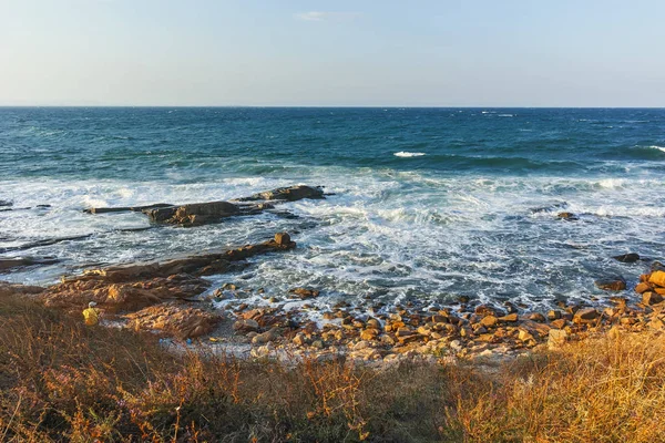 Εκπληκτικό Ηλιοβασίλεμα Της Ακτής Του Χωριού Της Τσερνομόρετς Περιφέρεια Μπουργκάς — Φωτογραφία Αρχείου