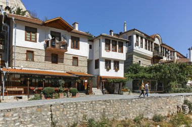Melnik, Bulgaristan - 7 Eylül 2017: Panorama ile eski evlerde: kasaba Melnik, bölge Yukarı Cuma, Bulgaristan