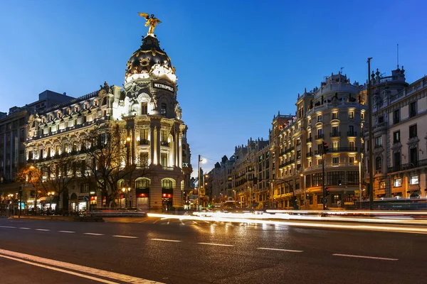 Madrid España Enero 2018 Vista Del Atardecer Del Edificio Gran —  Fotos de Stock