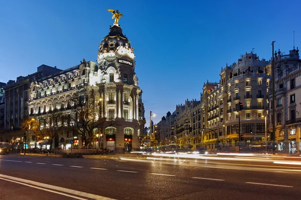 Madrid España Enero 2018 Vista Del Atardecer Del Edificio Gran —  Fotos de Stock