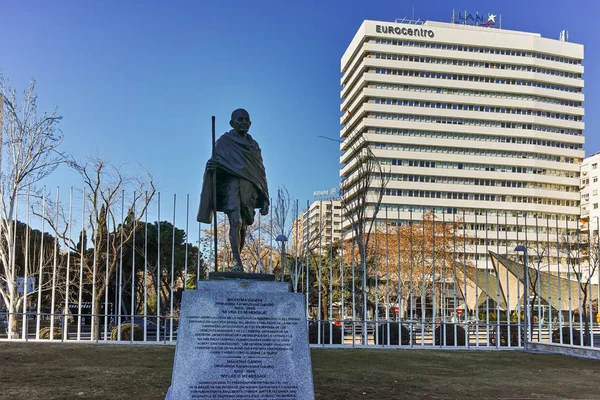 Madrid España Enero 2018 Mahatma Gandhi Memorialat Paseo Castellana Street — Foto de Stock