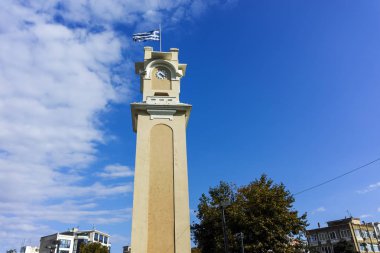 Xanthi, Yunanistan - 23 Eylül 2017: Saat Kulesi eski şehir, İskeçe, Doğu Makedonya ve Trakya, Yunanistan