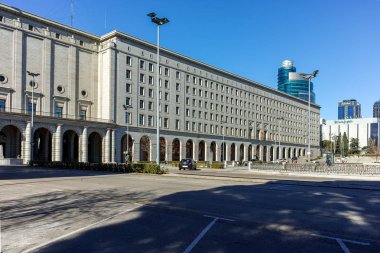 Madrid, İspanya - 21 Ocak 2018: İş binalar Paseo de la Castellana Street City, Madrid, İspanya
