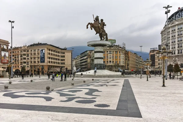 Skopje Republik Mazedonien Februar 2018 Skopje Stadtzentrum Und Alexander Das — Stockfoto