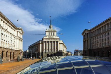 Sofia, Bulgaristan - 17 Mart 2018: Binaların Bakanlar Konseyi ve eski komünist parti evi Sofya, Bulgaristan