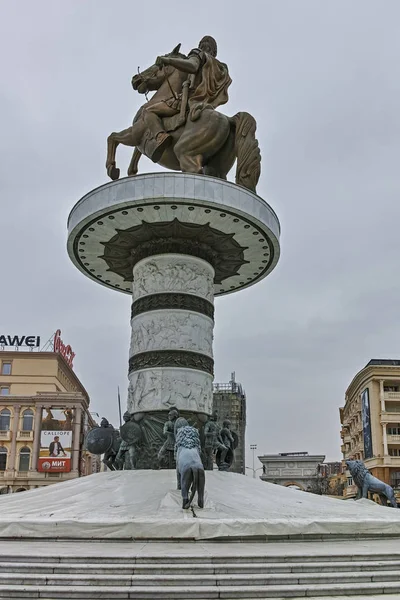 Skopje Republik Mazedonien Februar 2018 Skopje Stadtzentrum Und Alexander Das — Stockfoto