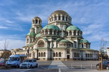 Sofia, Bulgaristan - 7 Kasım 2017: Altın kubbeleri Katedrali Saint Alexander Nevski Sofya, Bulgaristan