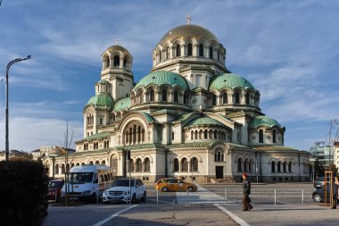 Sofia, Bulgaristan - 7 Kasım 2017: Altın kubbeleri Katedrali Saint Alexander Nevski Sofya, Bulgaristan