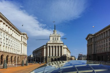 Sofia, Bulgaristan - 17 Mart 2018: Binaların Bakanlar Konseyi ve eski komünist parti evi Sofya, Bulgaristan