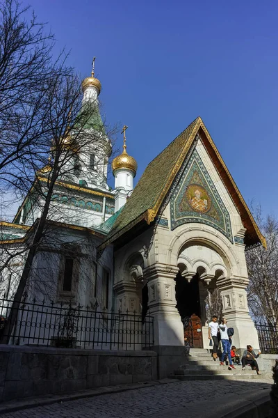 Sofia Bulgária Março 2018 Vista Incrível Igreja Russa Golden Domes — Fotografia de Stock