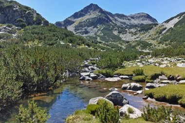 Valyavitsa Nehri ve Valyavishki Kınalı tepe, Pirin Dağı, Bulgaristan ile muhteşem manzara