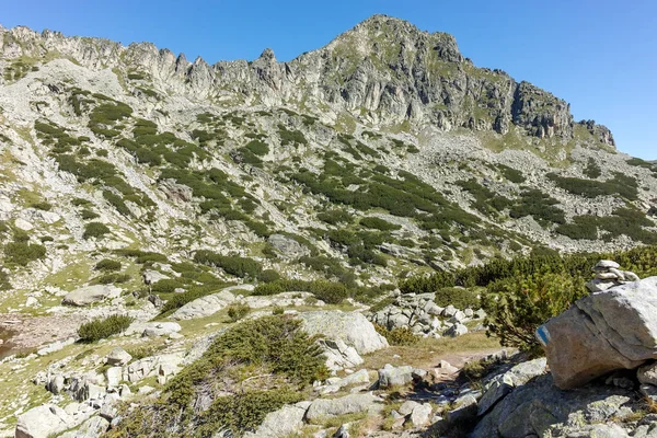 Paisagem Incrível Com Pico Dzhangal Lagos Samodivski Pirin Mountain Bulgária — Fotografia de Stock