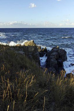 Bulgaristan 'ın Çernomoret kıyı şeridinin gün batımı manzarası