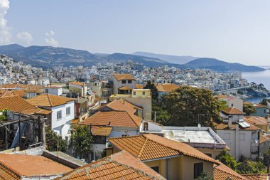 Yunanistan 'ın kalesinden Kavala kentinin panoramik manzarası